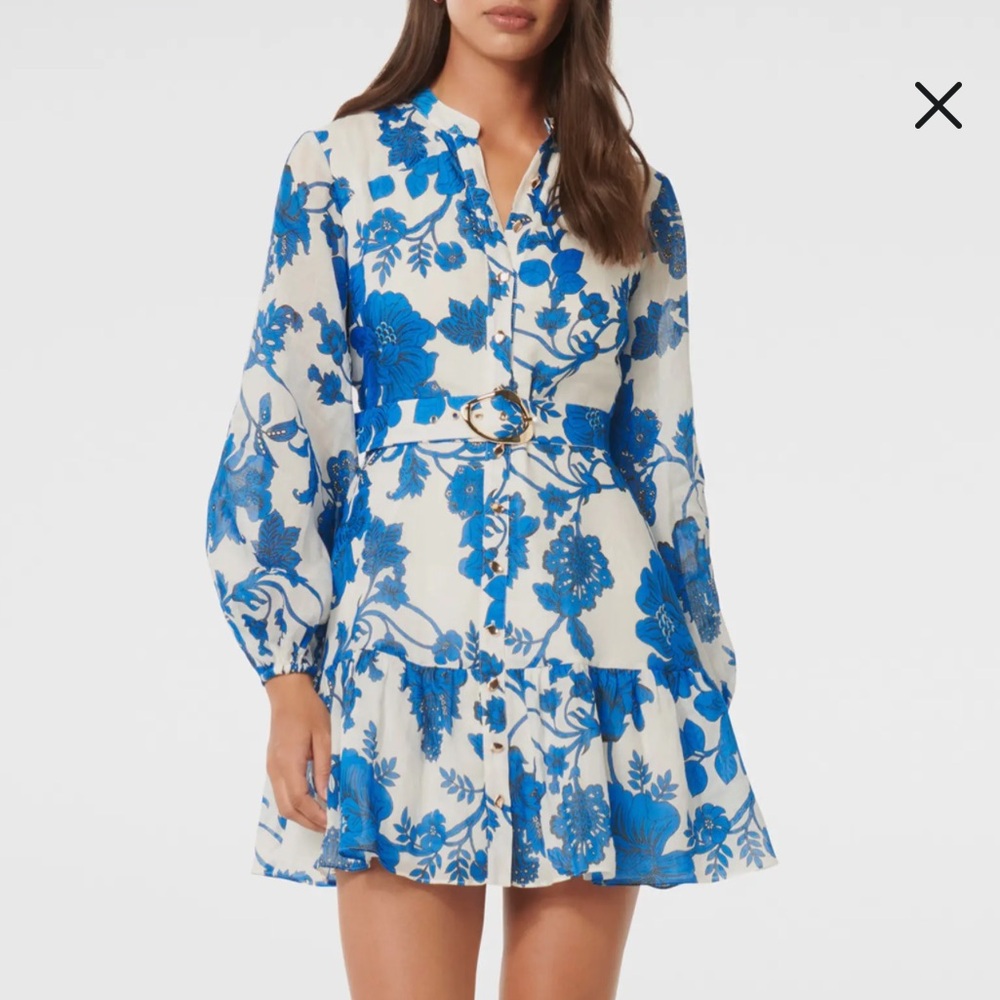 Ever New Aurora Floral Long Sleeve Belted Ramie Skater Dress